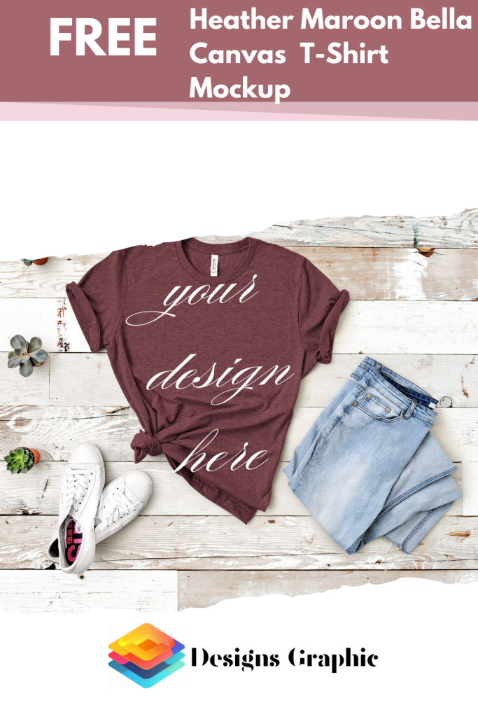 Heather Maroon Bella Canvas T Shirt Mockup