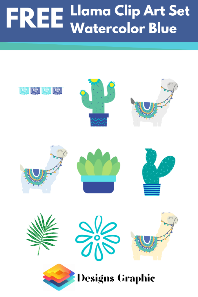 Llama Clip Art Set Watercolor Blue