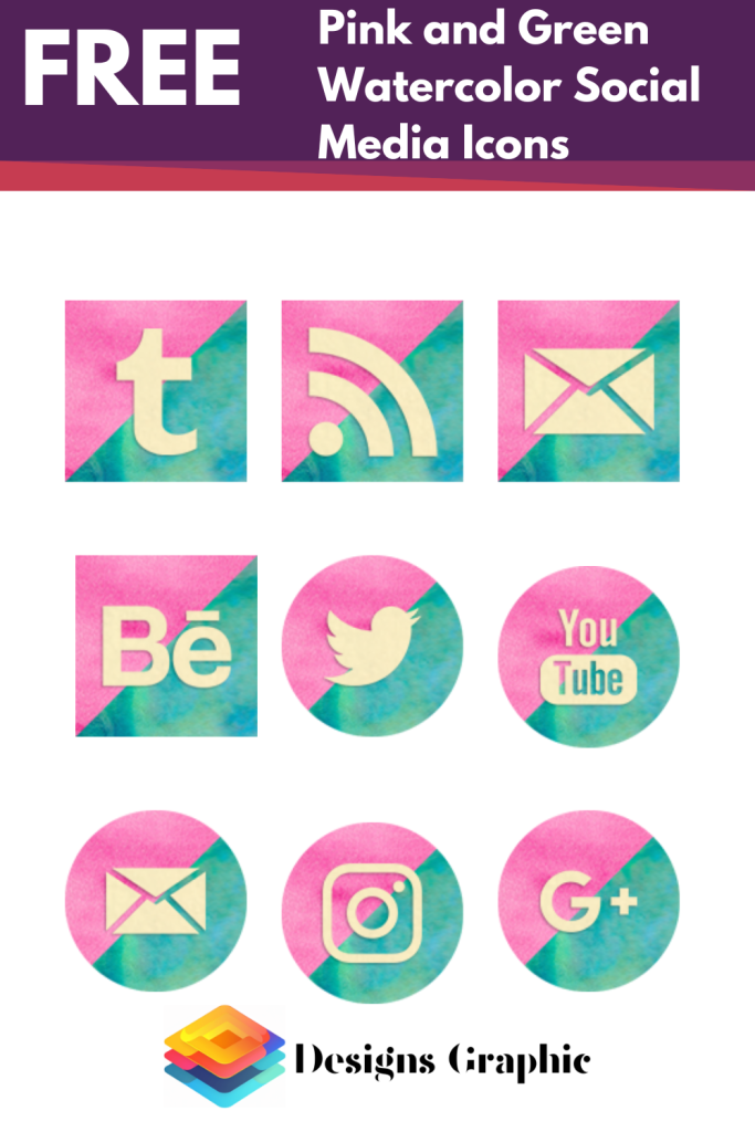 Pink and Green Watercolor Social Media Icons 1