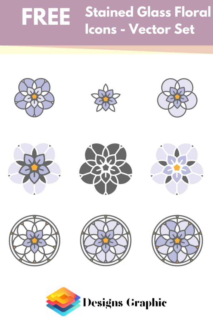 Stained Glass Floral Icons Vector Set