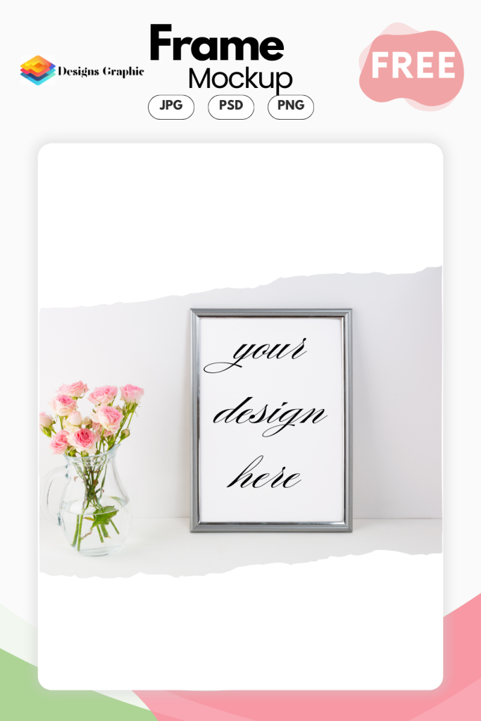 Elegant Silver Frame Mockup with Pink Roses