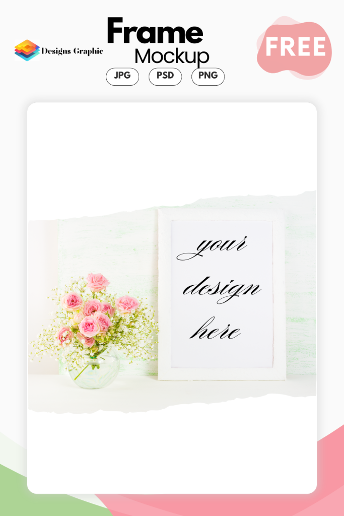 White Frame Mockup with Blooming Pink Roses